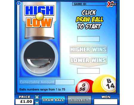 bingo liner high low online instant win game