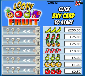 bingo liner loony fruits pull tabs online instant win game