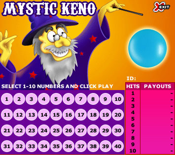 bingo liner mystic keno online instant win game