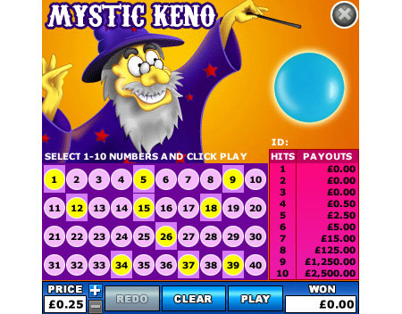 bingo liner mystic keno online instant win game